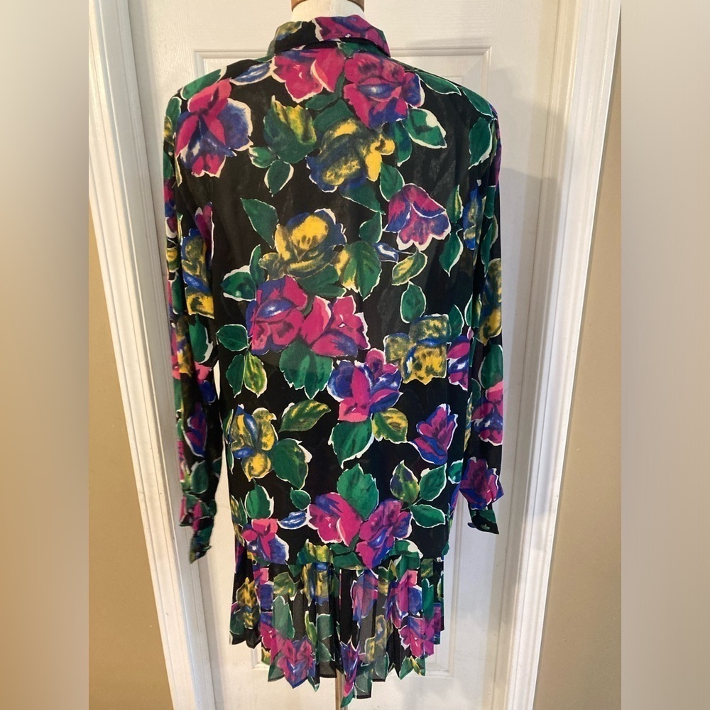 Vintage 2 piece blouse set skirt and top floral - Picture 6 of 13